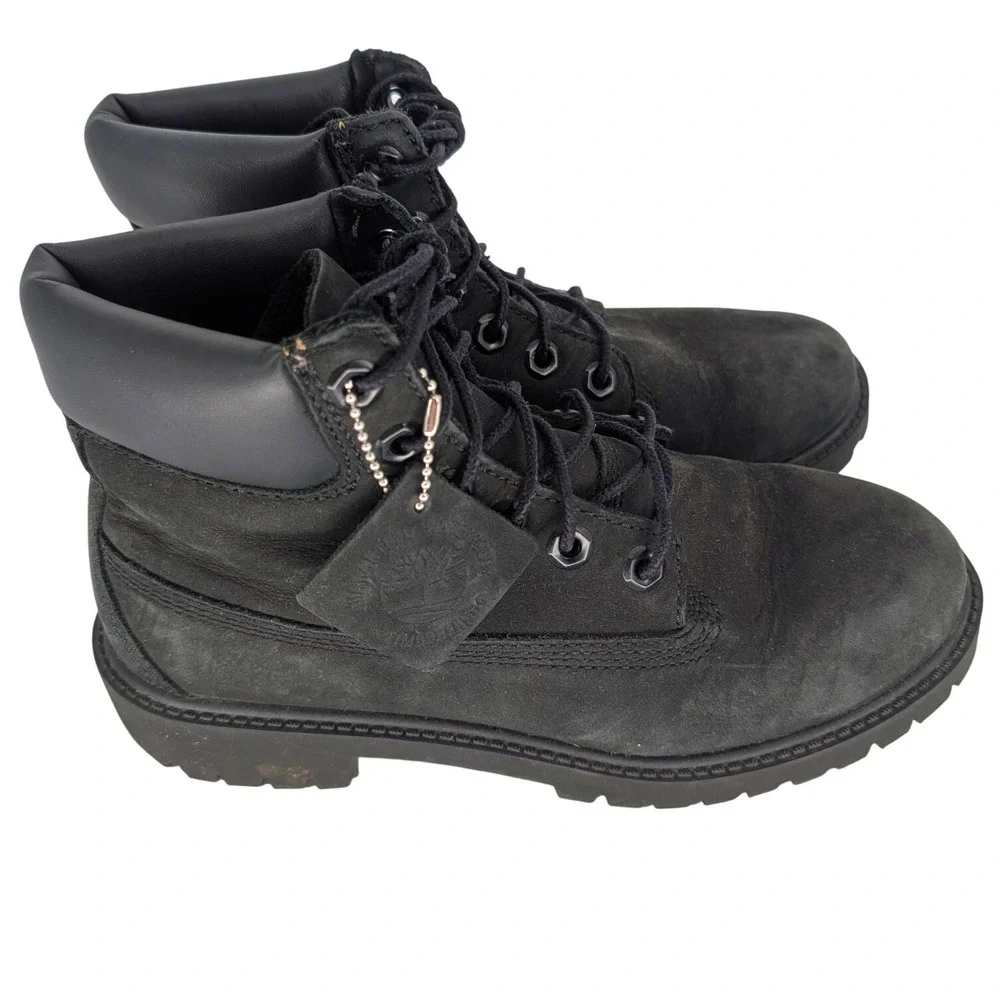 Timberland 6 Inch‎ Premium Waterproof Boot Boys 4 Black Nubuck 12907 Leather Lug